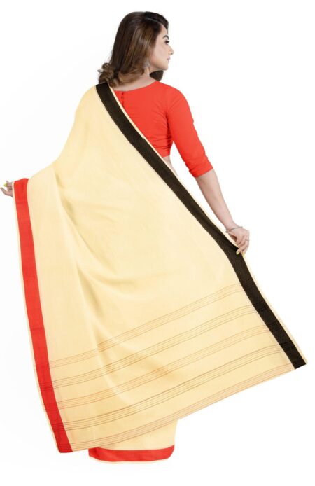 Santipuri Cream Cotton Saree - Image 2
