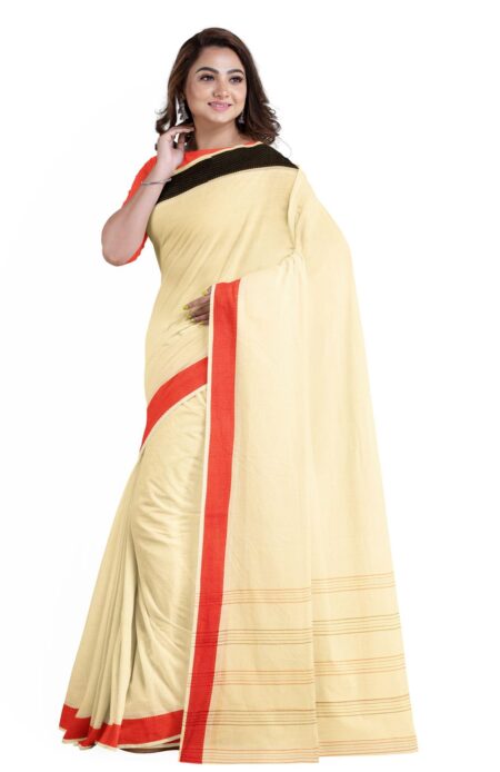 Santipuri Cream Cotton Saree - Image 3
