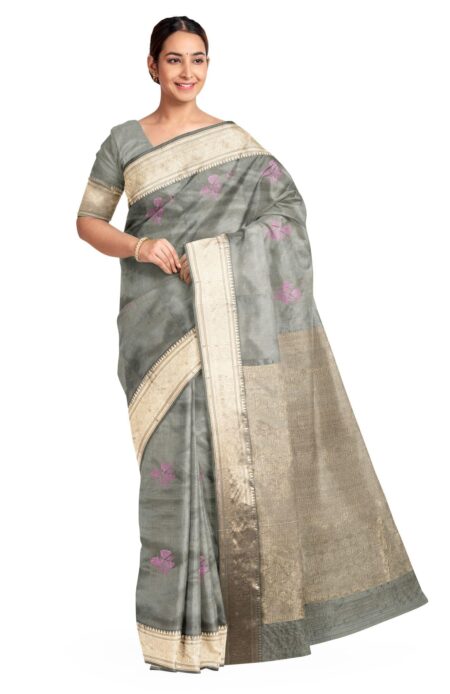 Baluchari Zari Meena Silk Saree - Grey