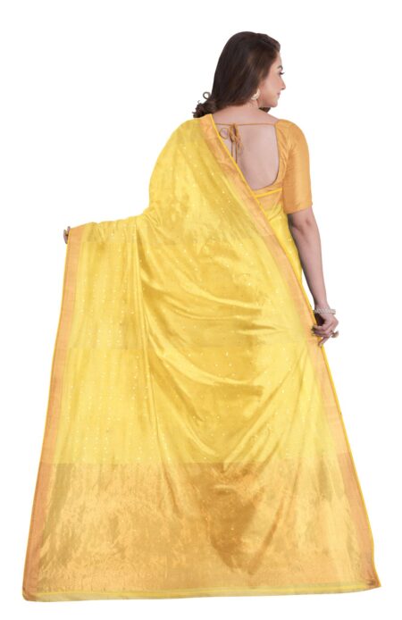 Handwoven Silk Saree with Tassel - Yellow - Image 3