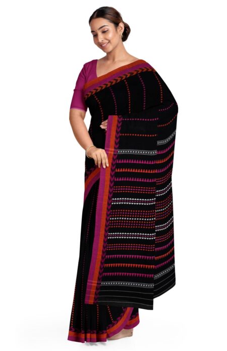 Handwoven Begumpuri Cotton Saree - Black - Image 2