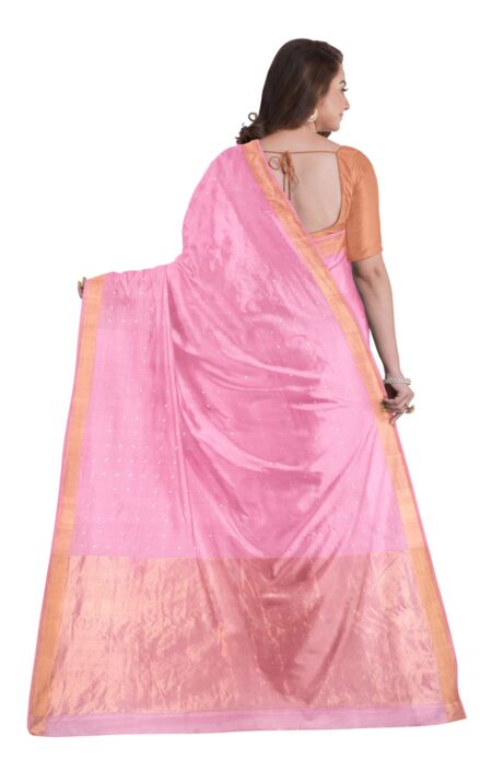 Handwoven Silk Saree with Tassel - Pink - Image 3