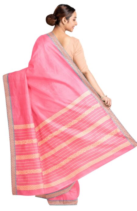Handloom Cotton Silk Saree with Tassel - Pink - Image 3