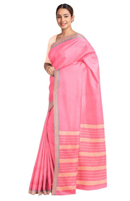 Handloom Cotton Silk Saree with Tassel - Pink - Image 2