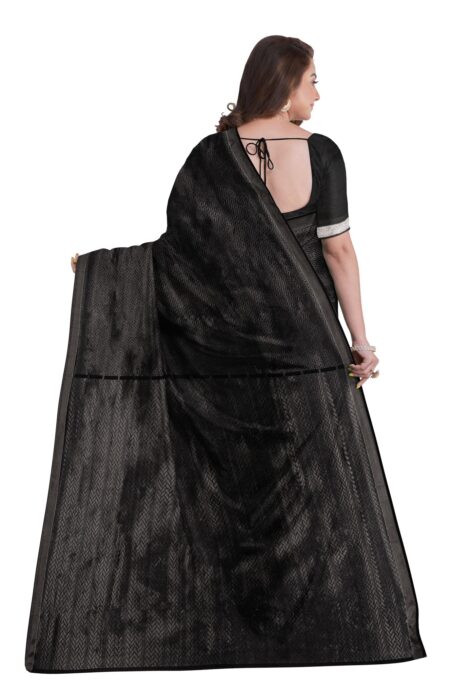 Calcutta Retro - Handwoven Zari Silk Saree with Tassel - Black - Image 3