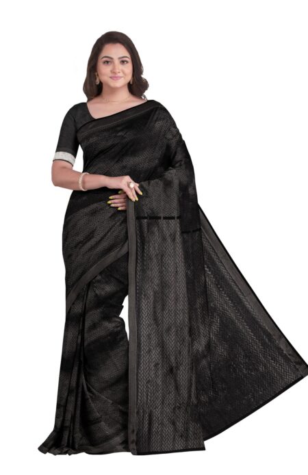 Calcutta Retro - Handwoven Zari Silk Saree with Tassel - Black