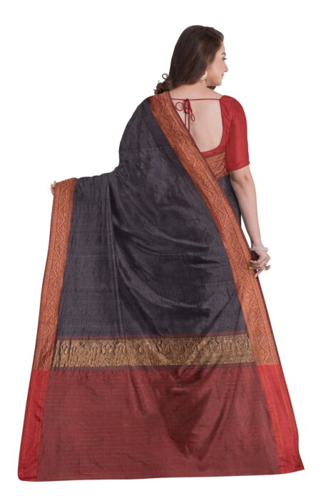 Cut-Shuttle Tussar Silk Saree with Tassel - Image 3