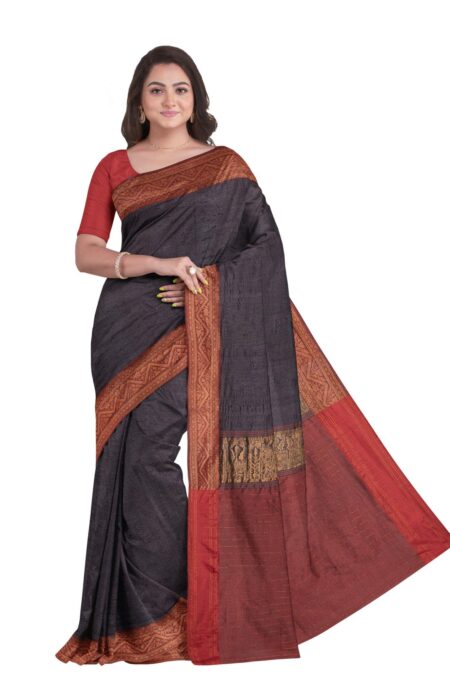 Cut-Shuttle Tussar Silk Saree with Tassel
