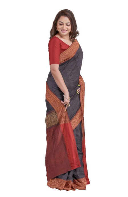 Cut-Shuttle Tussar Silk Saree with Tassel - Image 2
