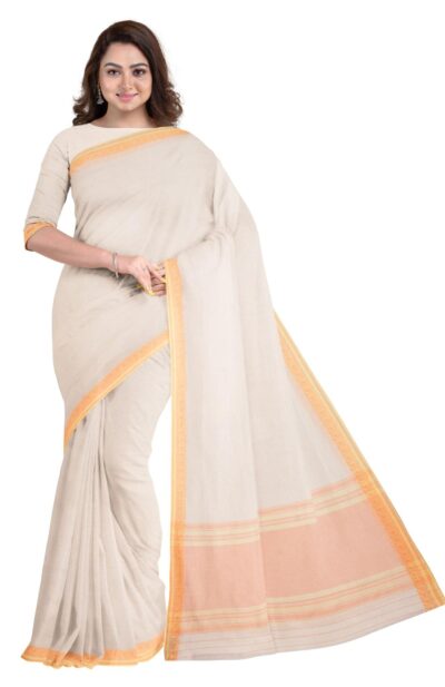 Handwoven Dhaniakhali Cotton Saree with Tassel