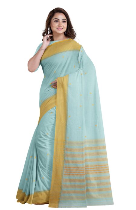 Handwoven Begumpuri Cotton Saree with Tassel - Image 3