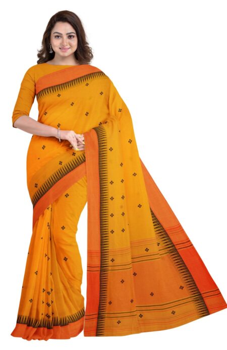 Handwoven Dhaniakhali Cotton Saree with Tassel