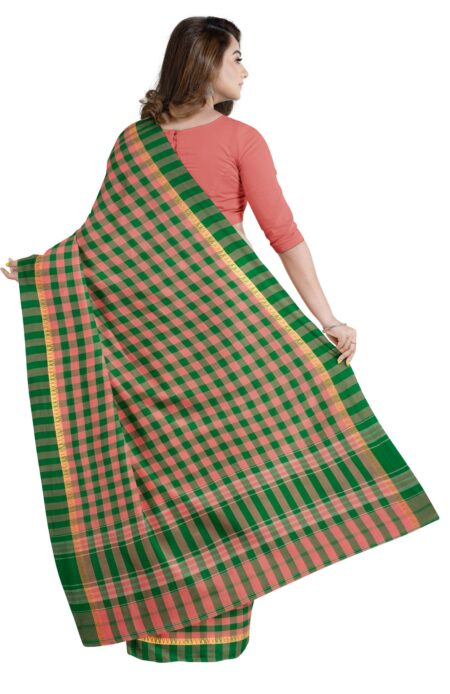 Handwoven Dhaniakhali Checkered Cotton Saree with Tassel - Image 2