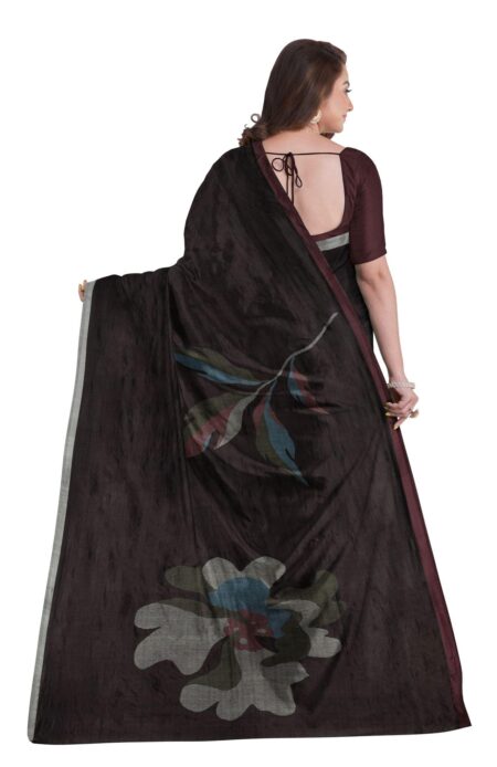 Silk Jamdani Saree - Deep Brown - Image 3