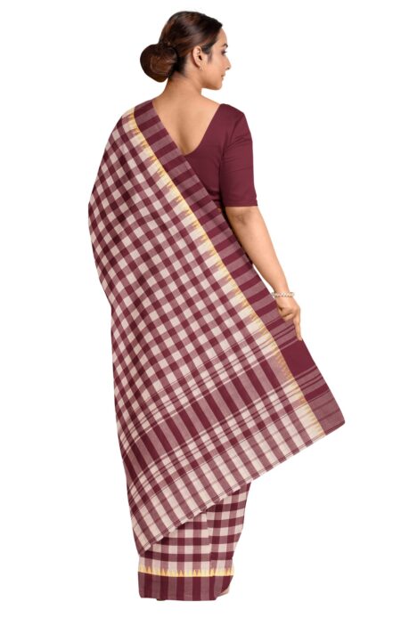 Handwoven Dhaniakhali Checkered Cotton Saree with Tassel - Image 2