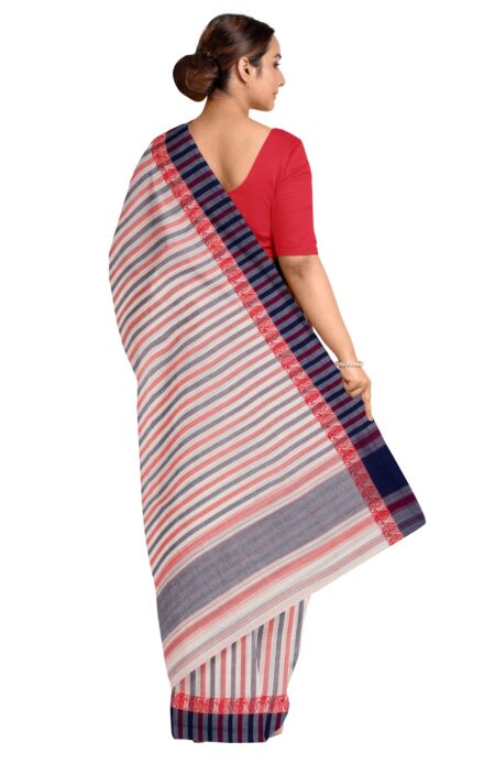 Handwoven Dhaniakhali Stripped Cotton Saree with Tassel - Image 2