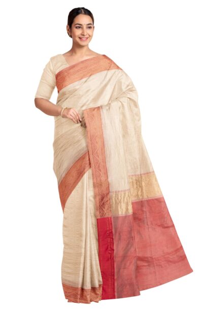 Cut-Shuttle Tussar Silk Saree with Tassel
