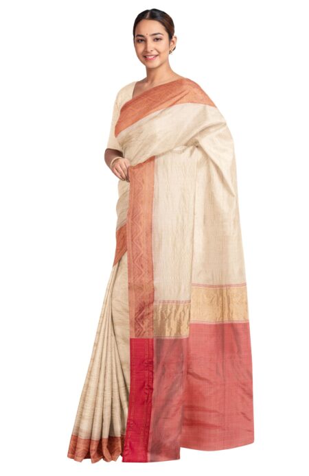 Cut-Shuttle Tussar Silk Saree with Tassel - Image 2