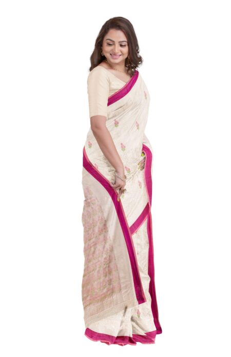 Handwoven Tussar Silk Saree with Tassel - Image 2