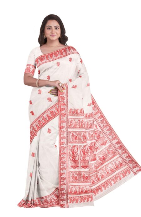 Baluchari Silk Saree - White & Red