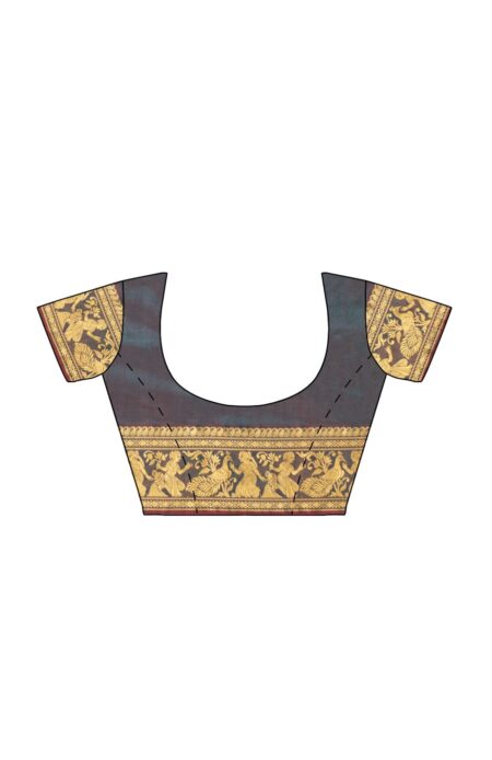 Baluchari Silk Saree - Grey - Image 4