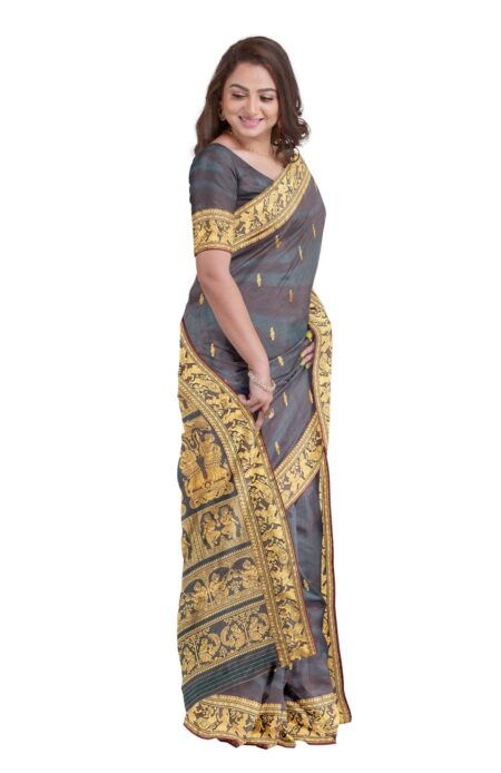 Baluchari Silk Saree - Grey - Image 3