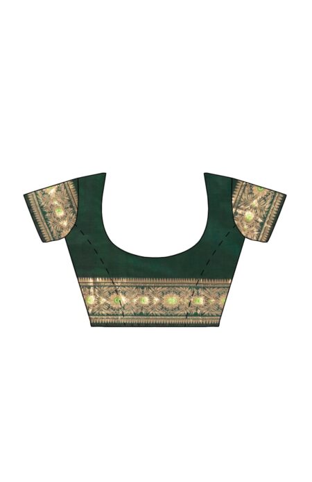 Baluchari Silk Saree - Green - Image 4