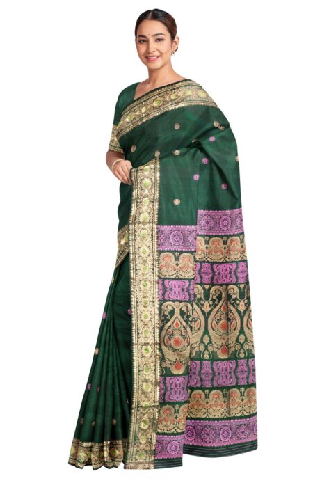 Baluchari Silk Saree - Green - Image 3