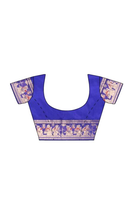 Baluchari Silk Saree - Blue - Image 4