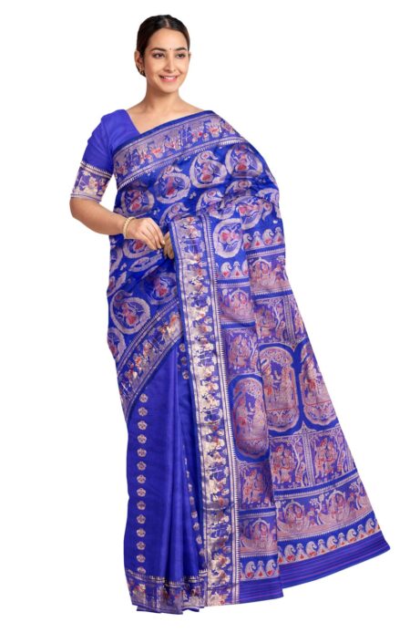 Baluchari Silk Saree - Blue - Image 3