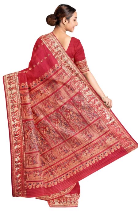 Baluchari Silk Saree - Red - Image 3