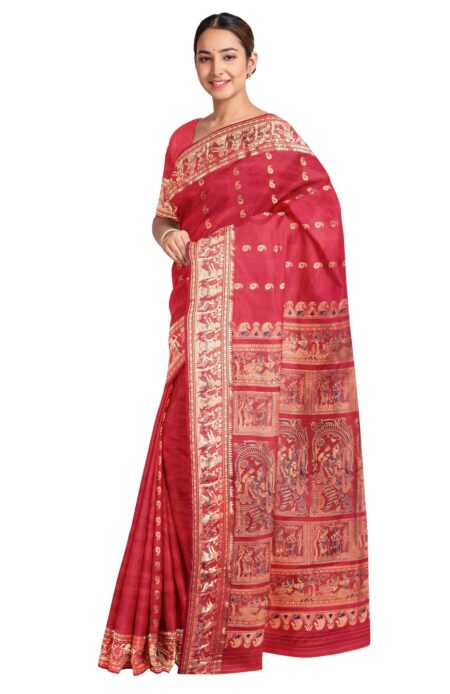 Baluchari Silk Saree - Red - Image 2