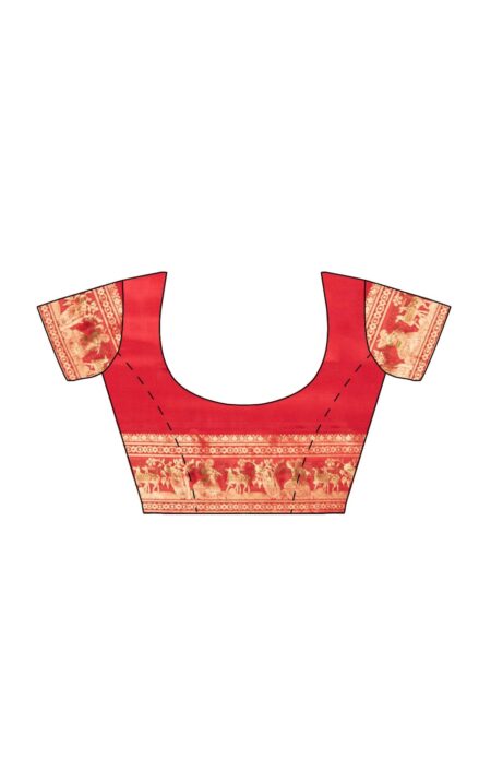 Baluchari Zari Meena Silk Saree - Red - Image 4