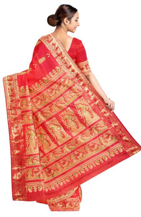 Baluchari Zari Meena Silk Saree - Red - Image 3
