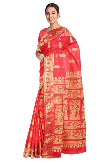 Baluchari Zari Meena Silk Saree - Red