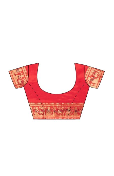 Baluchari Zari Meena Silk Saree - Red - Image 4