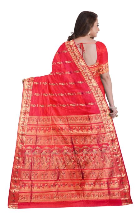Baluchari Zari Meena Silk Saree - Red - Image 2