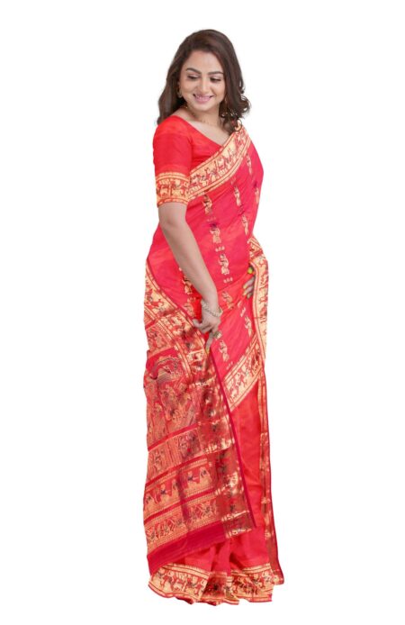 Baluchari Zari Meena Silk Saree - Red - Image 3