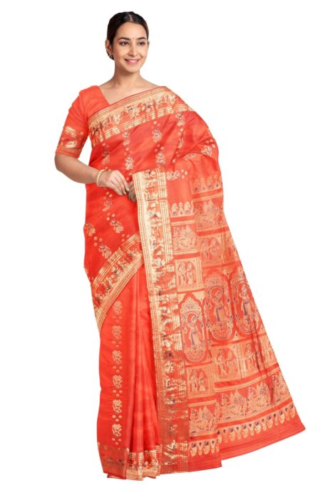 Baluchari Zari Meena Silk Saree - Red - Image 3