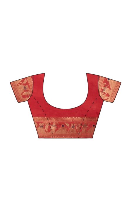 Baluchari Zari Meena Silk Saree - Red - Image 4