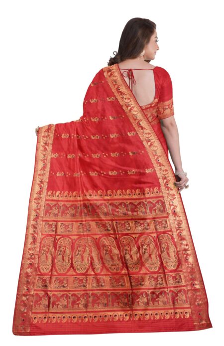 Baluchari Zari Meena Silk Saree - Red - Image 3