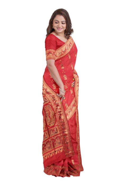 Baluchari Zari Meena Silk Saree - Red - Image 2