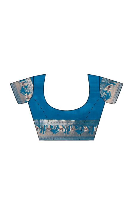 Baluchari Zari Meena Silk Saree - Blue - Image 4