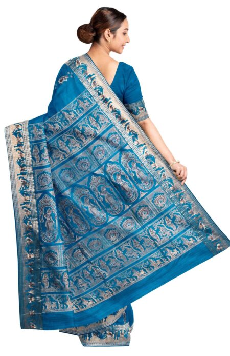 Baluchari Zari Meena Silk Saree - Blue - Image 3