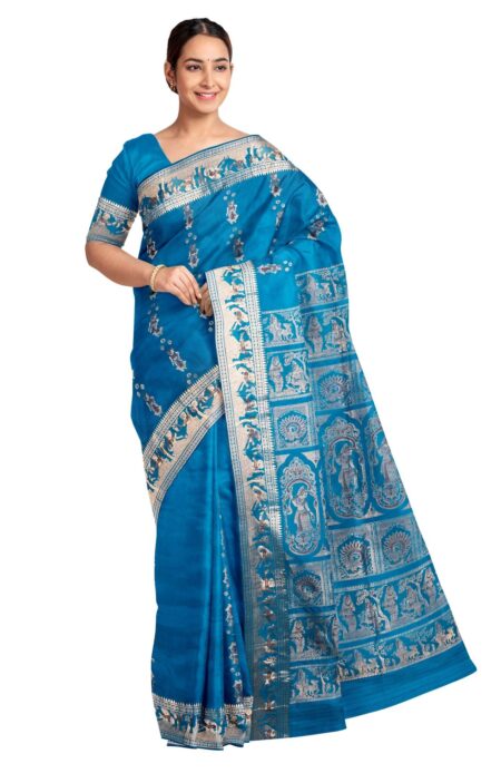 Baluchari Zari Meena Silk Saree - Blue - Image 2