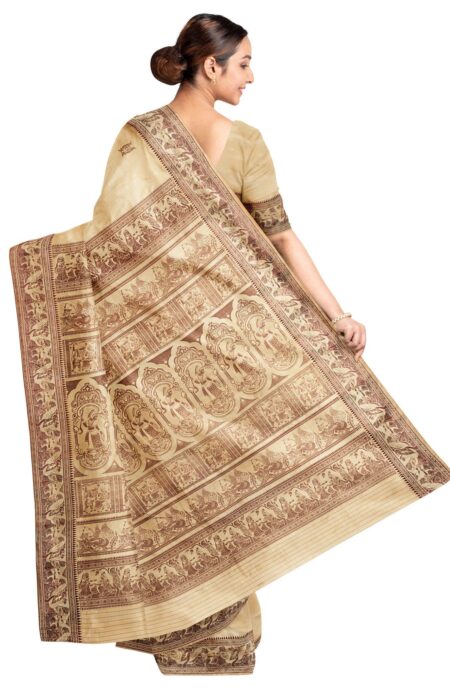 Baluchari Silk Saree Off-White - Image 3