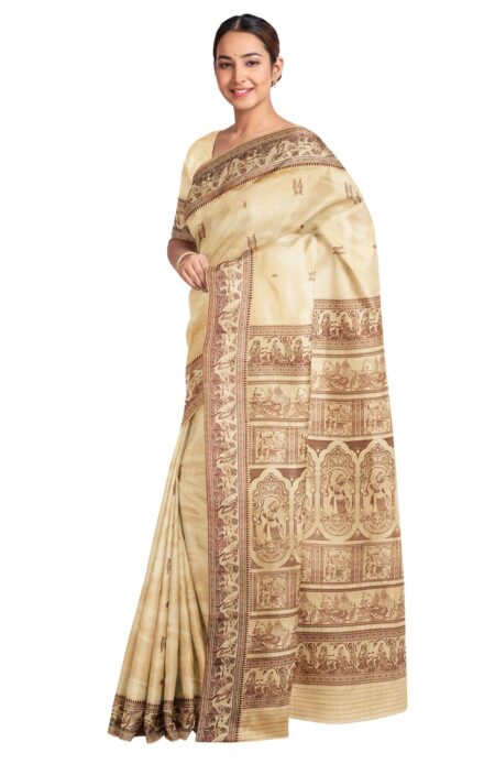 Baluchari Silk Saree Off-White - Image 2