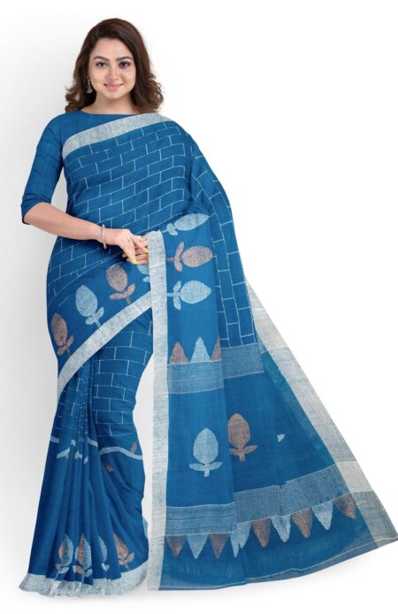 Linen Jamdani Saree - Blue