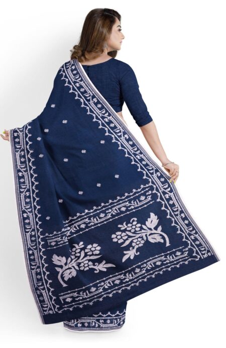 Muslin Jamdani Saree in Indigo Colour - Image 2