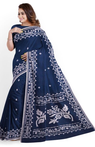 Muslin Jamdani Saree in Indigo Colour
